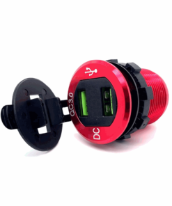 DC Power Socket QC 3.0 + Voltmeter (12V/24V DC 10A) (2 x USB 5V 2.1A)